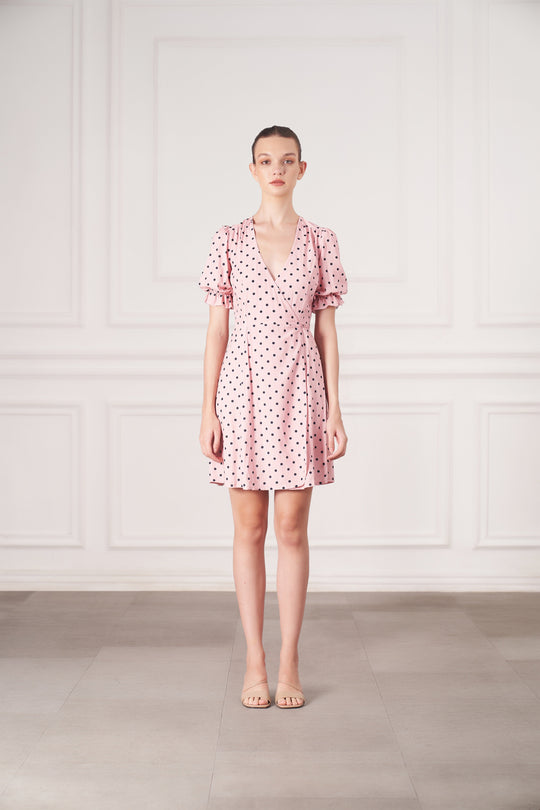 Elsa Mini Wrap Dress | Pink Polka Dots