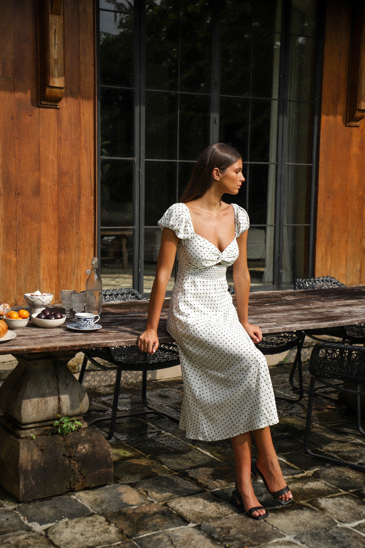 Gia Midi Dress | White Polka Dot