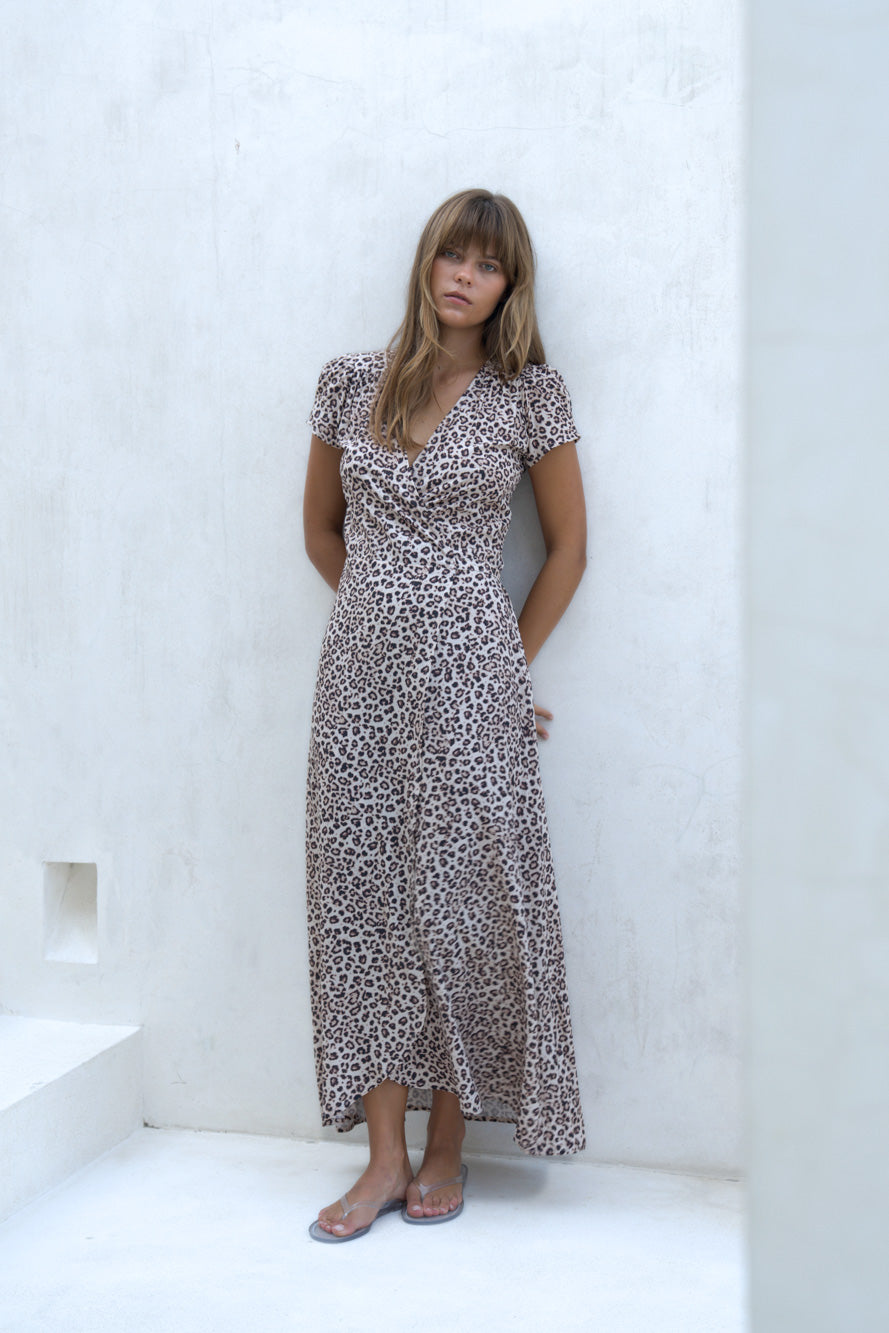 Alexa Maxi Wrap Dress | Snow Leopard
