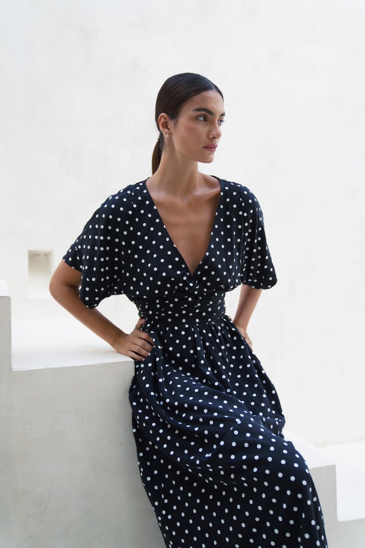 Melody Midi Dress | Midnight Polka Dot