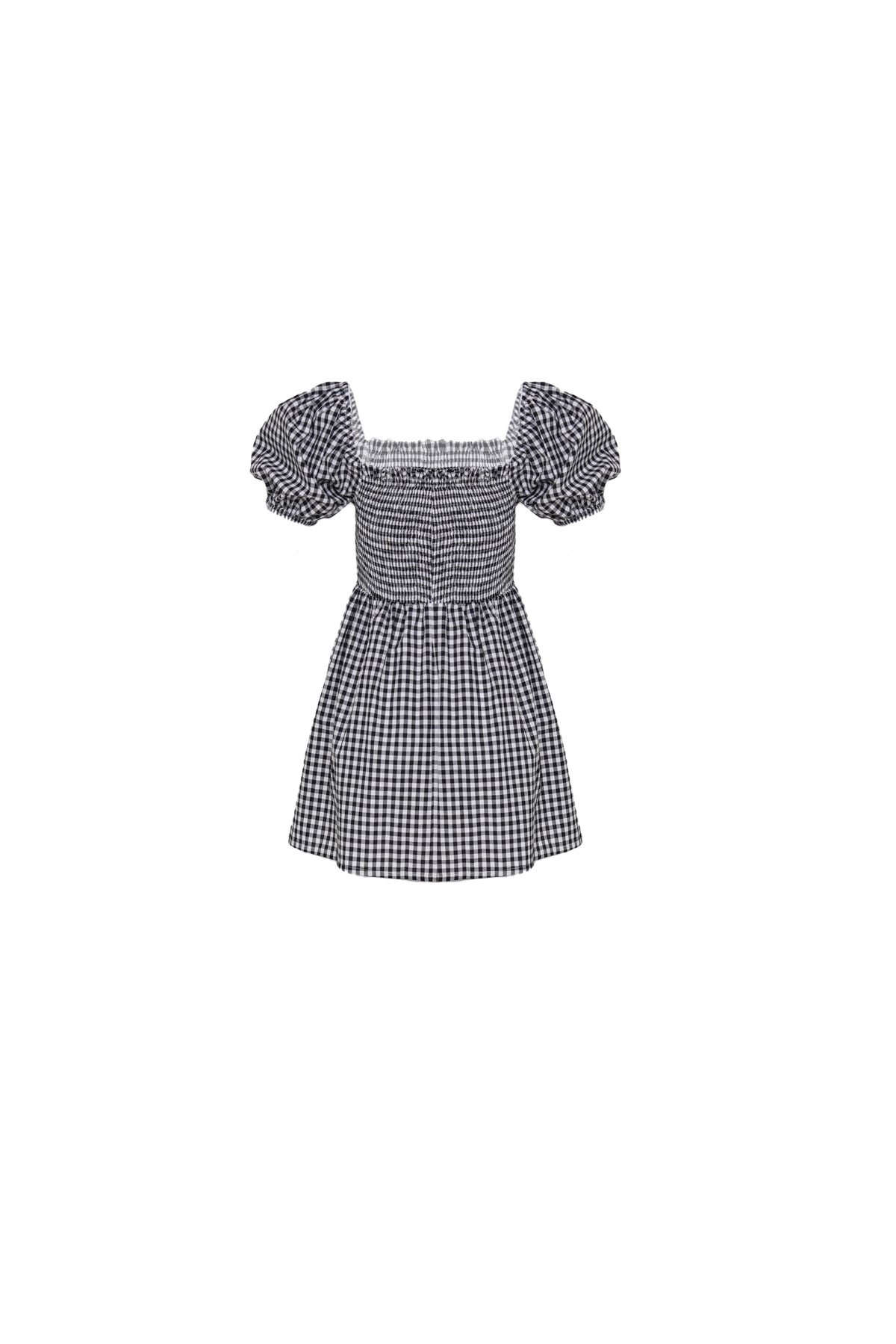 Back view of a Black gingham mini dress