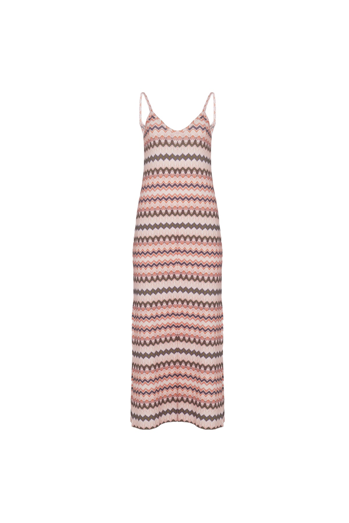 Front view of a birkin stripe maxi dress