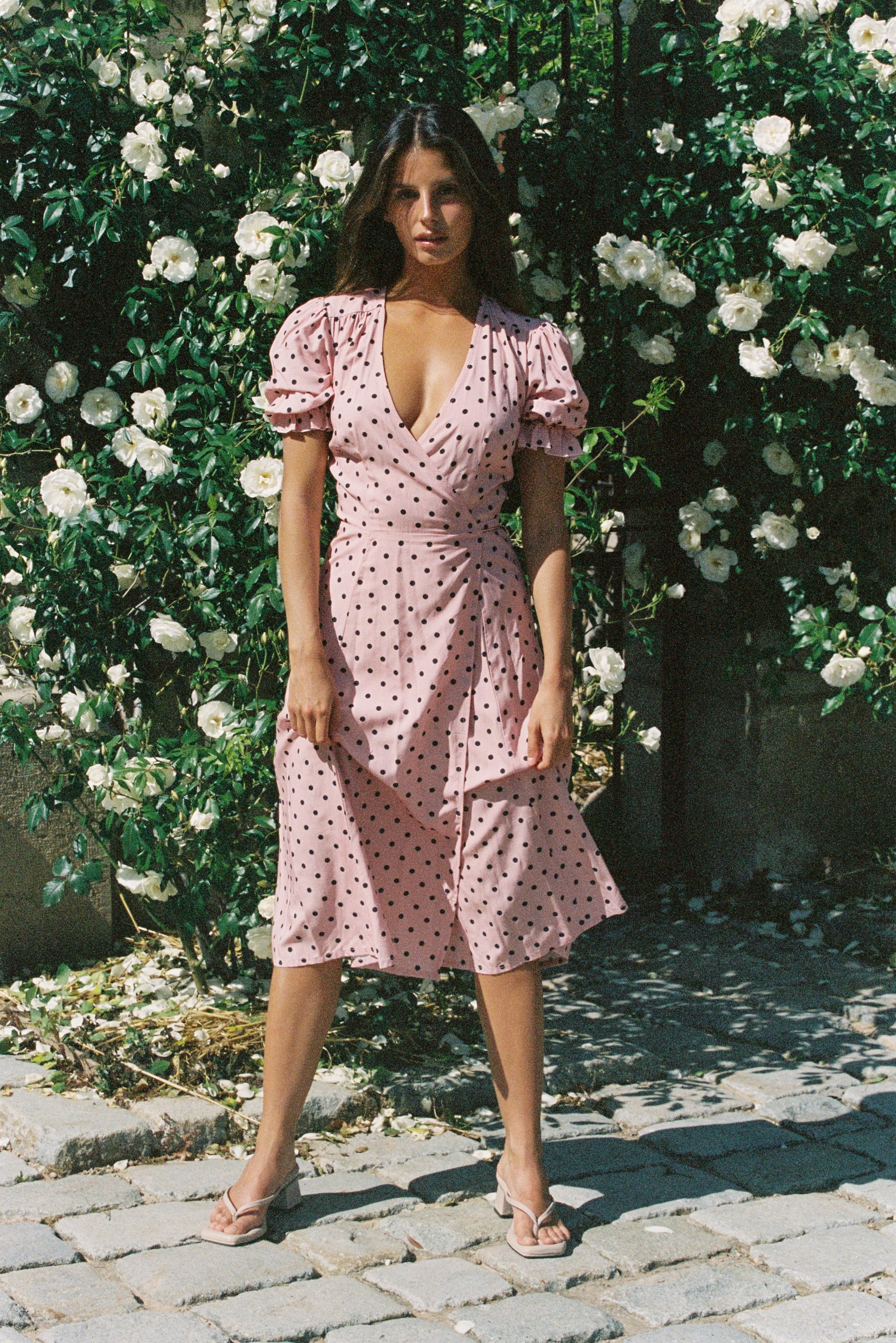 Alice Midi Wrap Dress Pink Polka Dots