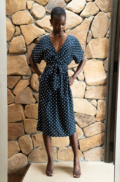 ワンピース mondrian tweed midi dress Melody Midi Dress | Midnight Polka Dot · HAZEL & FOLK