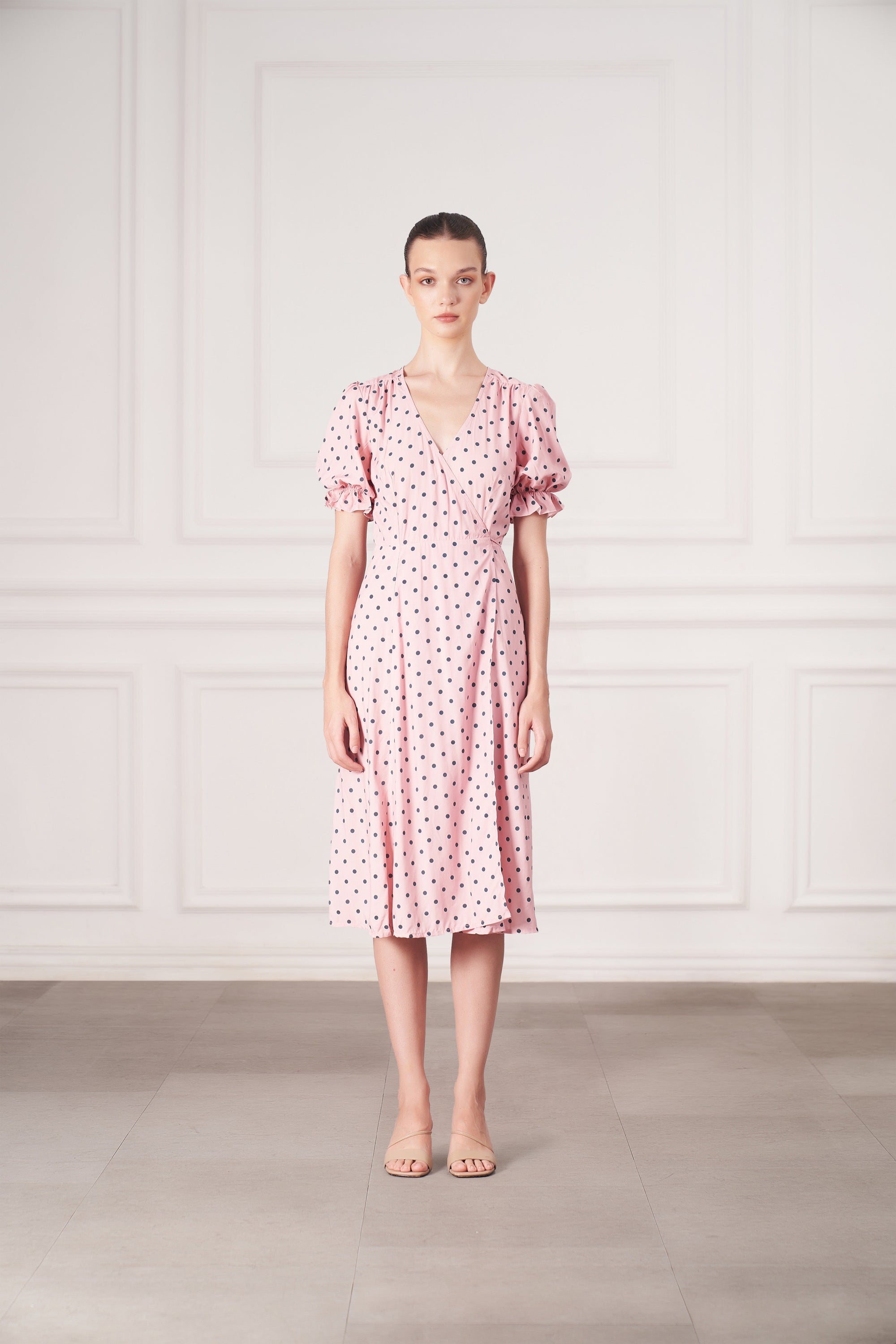 Alice Midi Wrap Dress | Pink Polka Dots