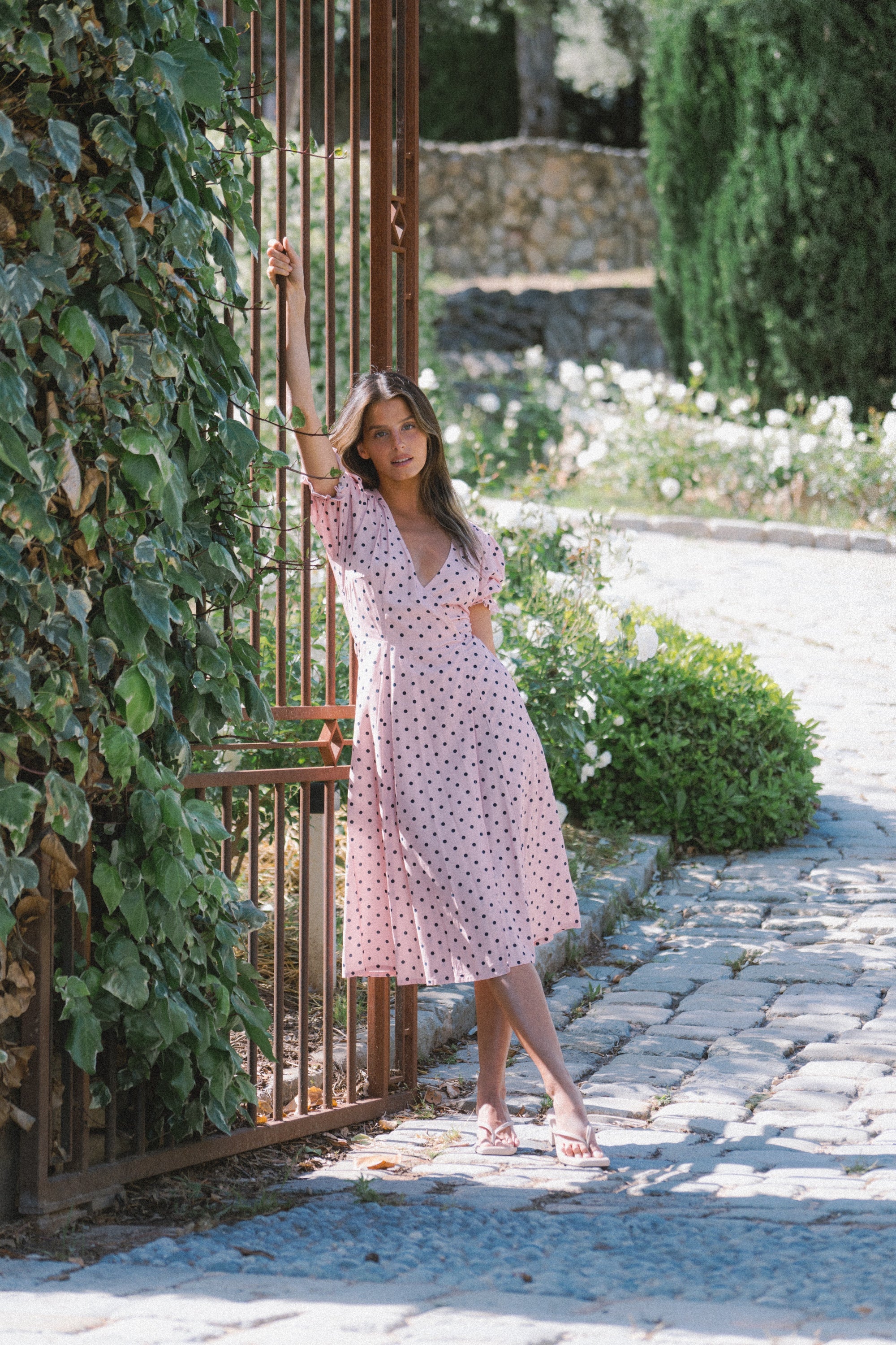 Alice Midi Wrap Dress | Pink Polka Dots