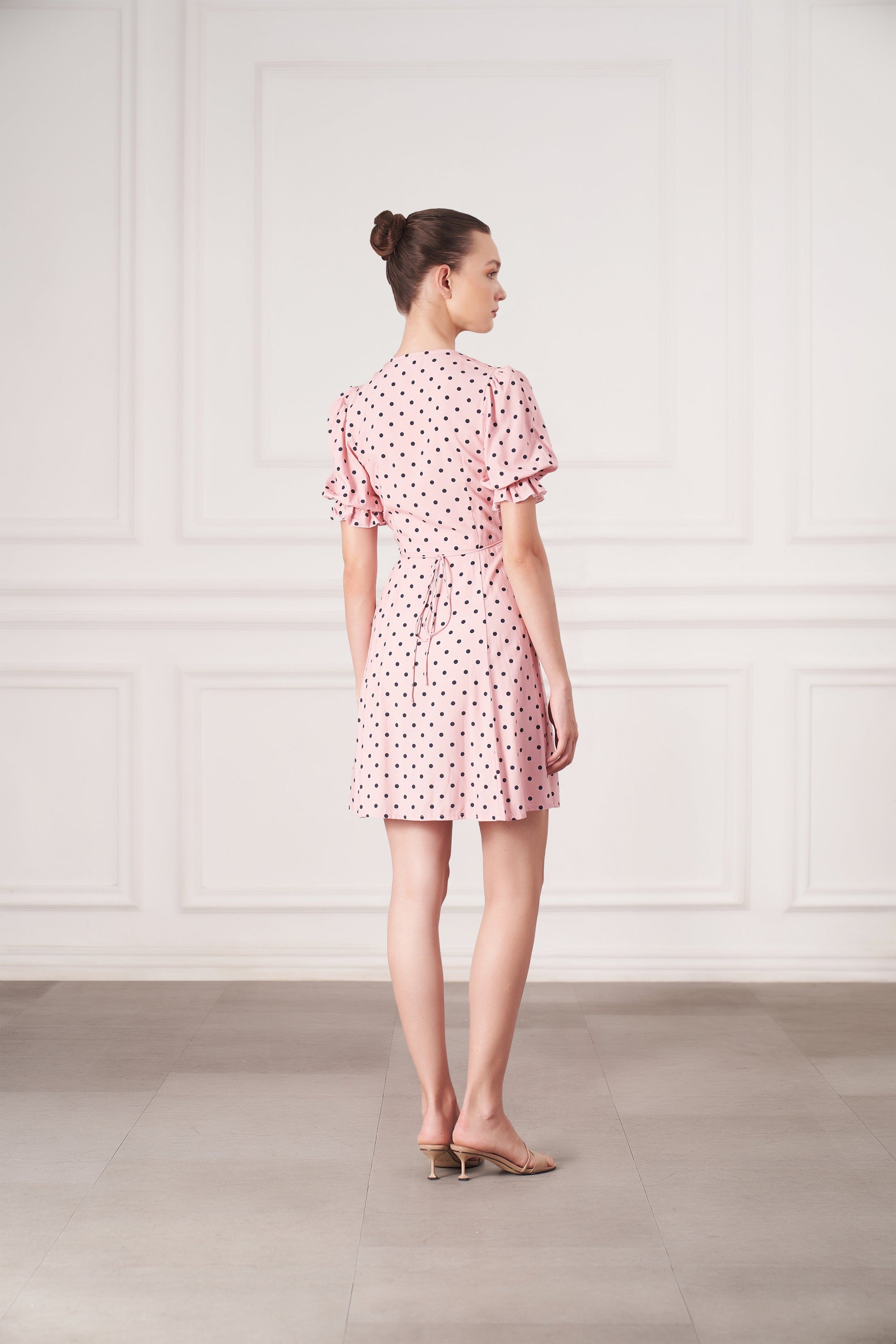 Elsa Mini Wrap Dress | Pink Polka Dots
