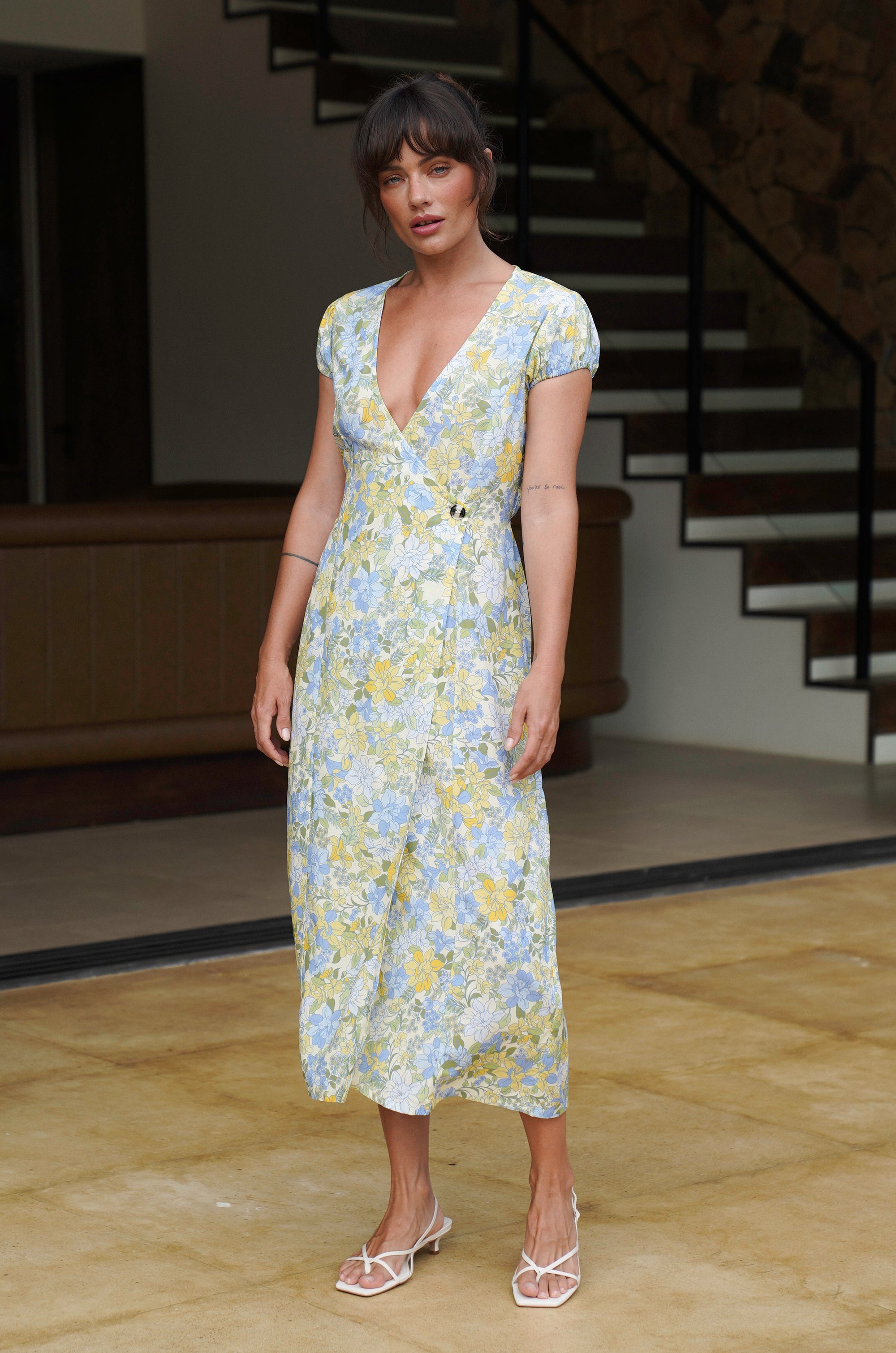 Alaia Midi Wrap Dress | Pastel Blooms