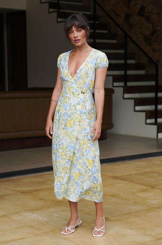 Alaia Midi Wrap Dress | Pastel Blooms