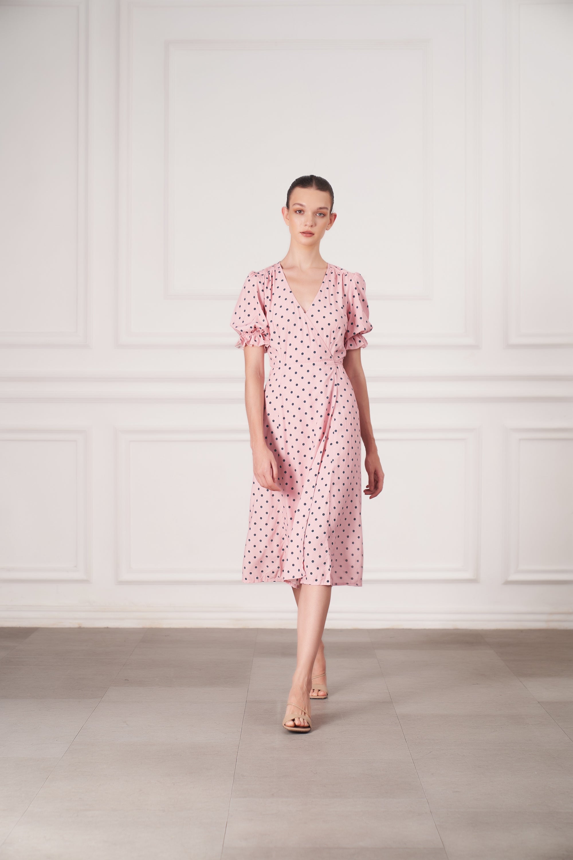 Alice Midi Wrap Dress | Pink Polka Dots