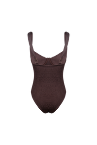 Back view of Brown One piece bathing suit