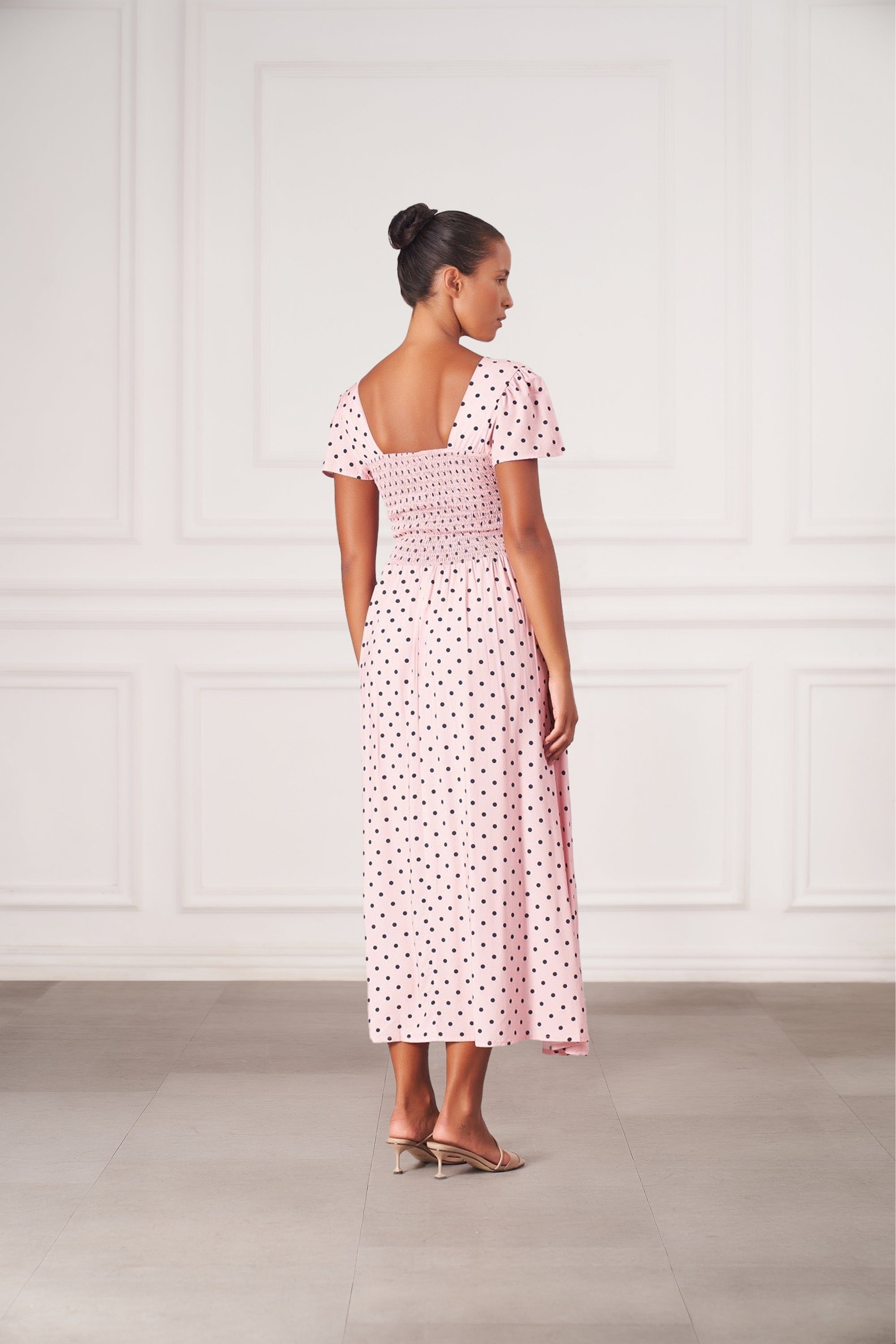 Midi Dress Pink Dress With Black Polka Dots Berrylush Women Pink