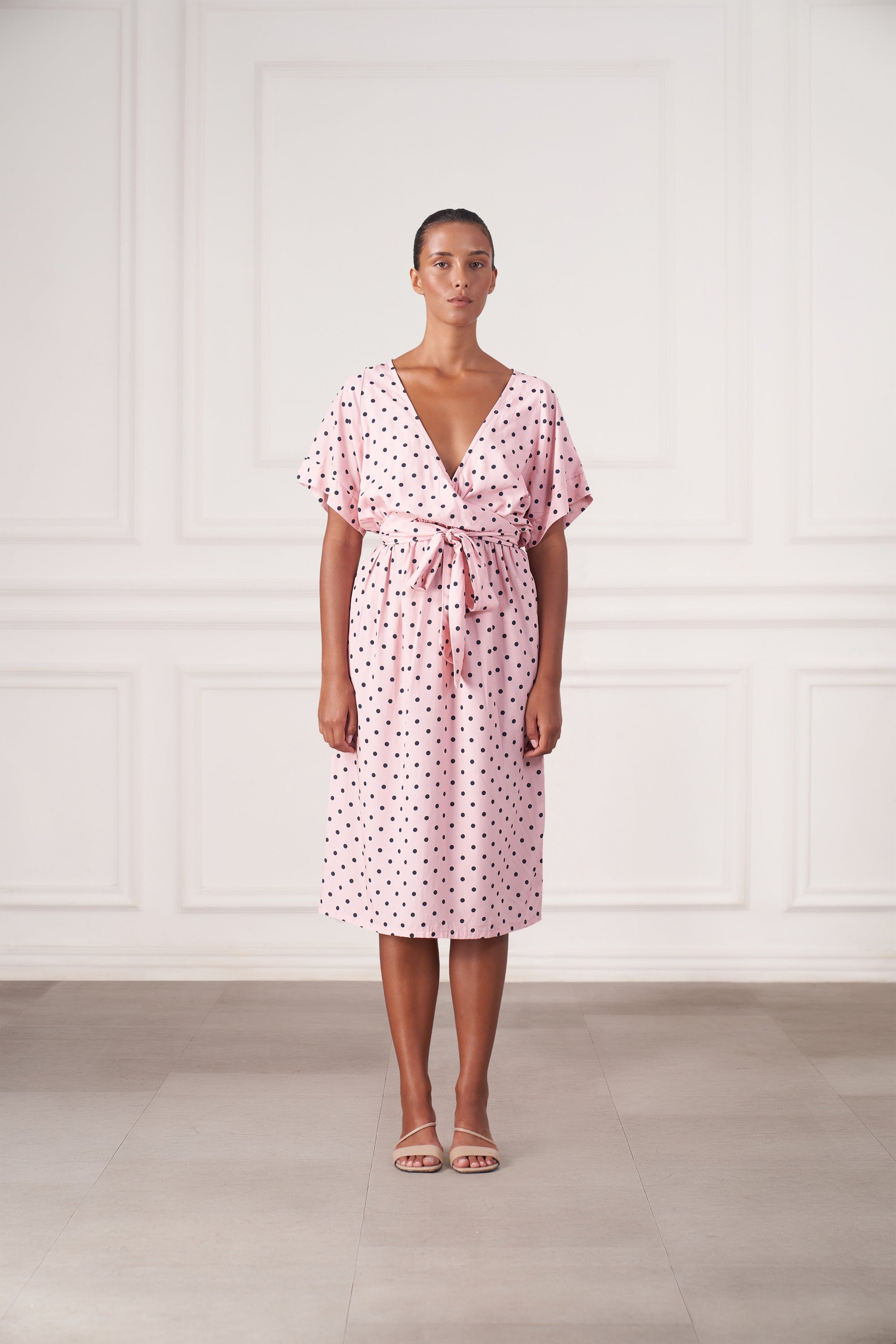 pink pattern midi dress Pink Floral-Print Midi Party Dress with Shoulder Ties Pink Floral / XSmall