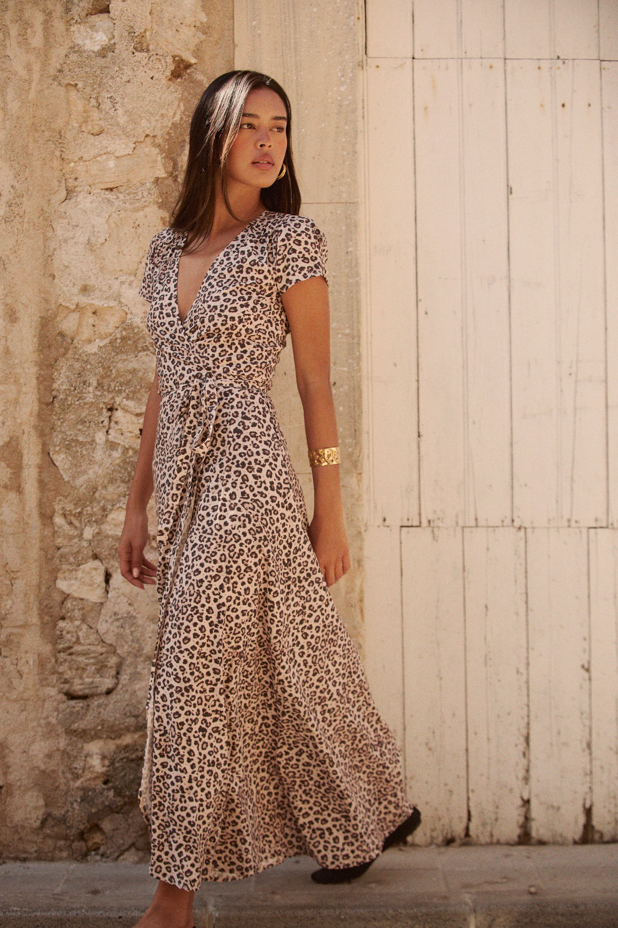 Alexa Maxi Wrap Dress | Snow Leopard