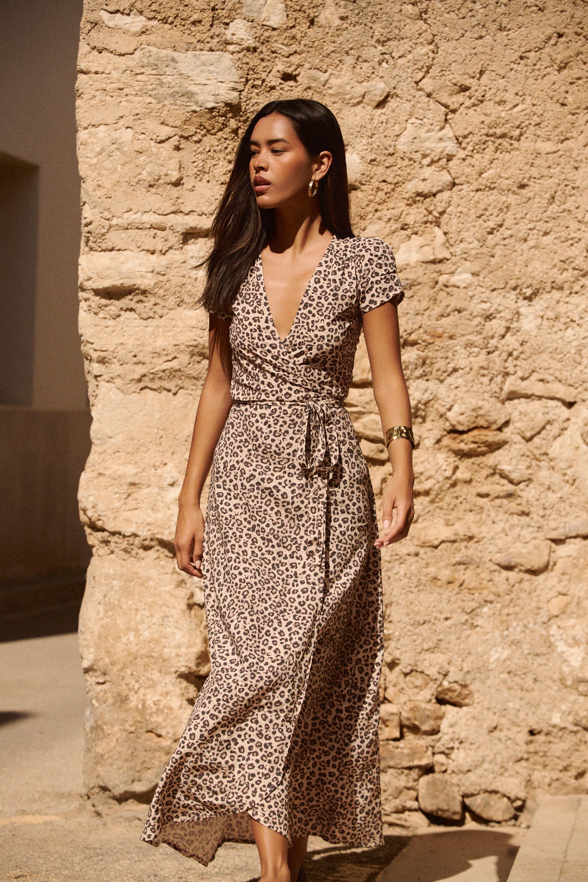 Alexa Maxi Wrap Dress | Snow Leopard