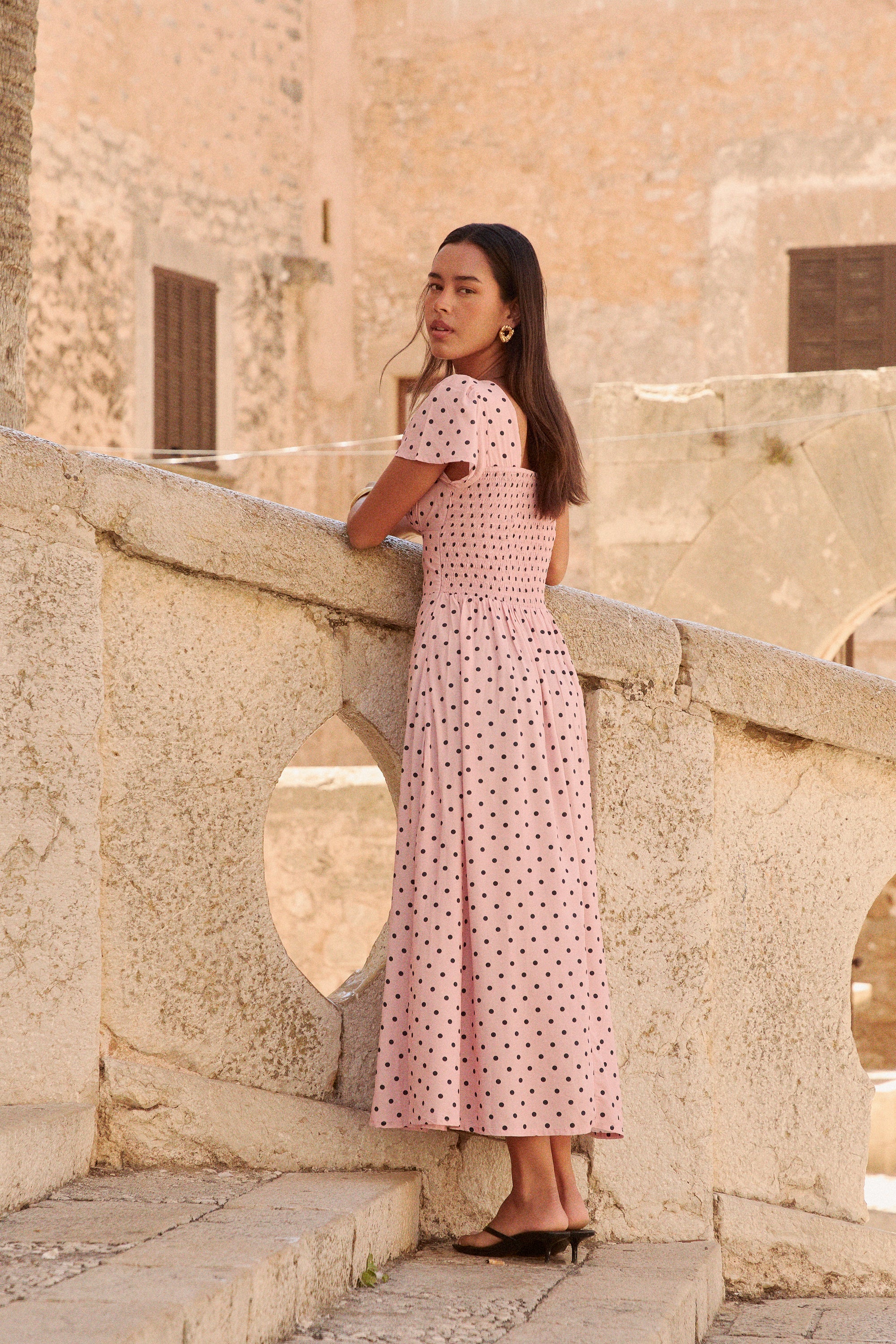 Margot Maxi Dress | Pink Polka Dots