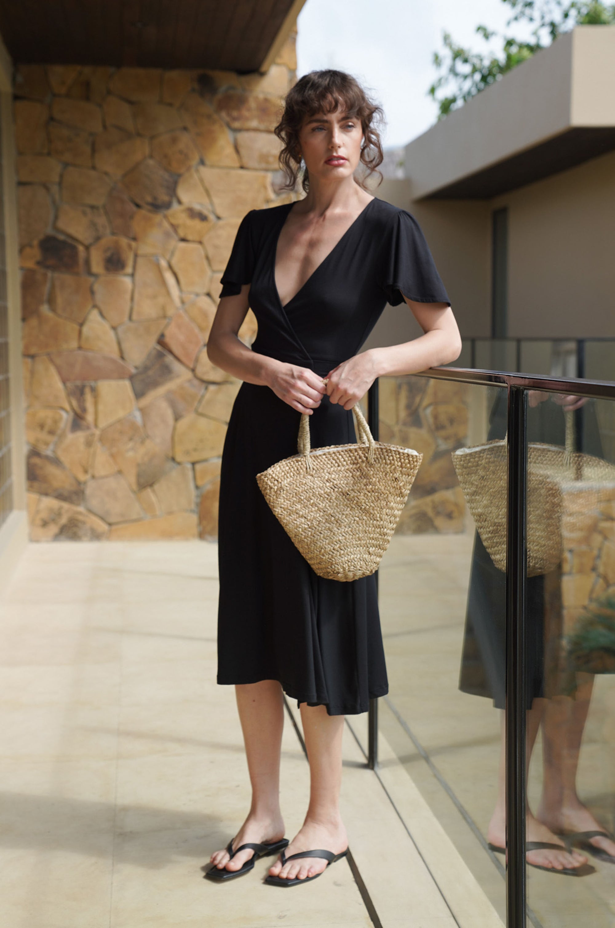 Lucia Midi Wrap Dress | Solid Black HAZEL & FOLK Lucia Midi Wrap Dress | Solid Black HAZEL & FOLK