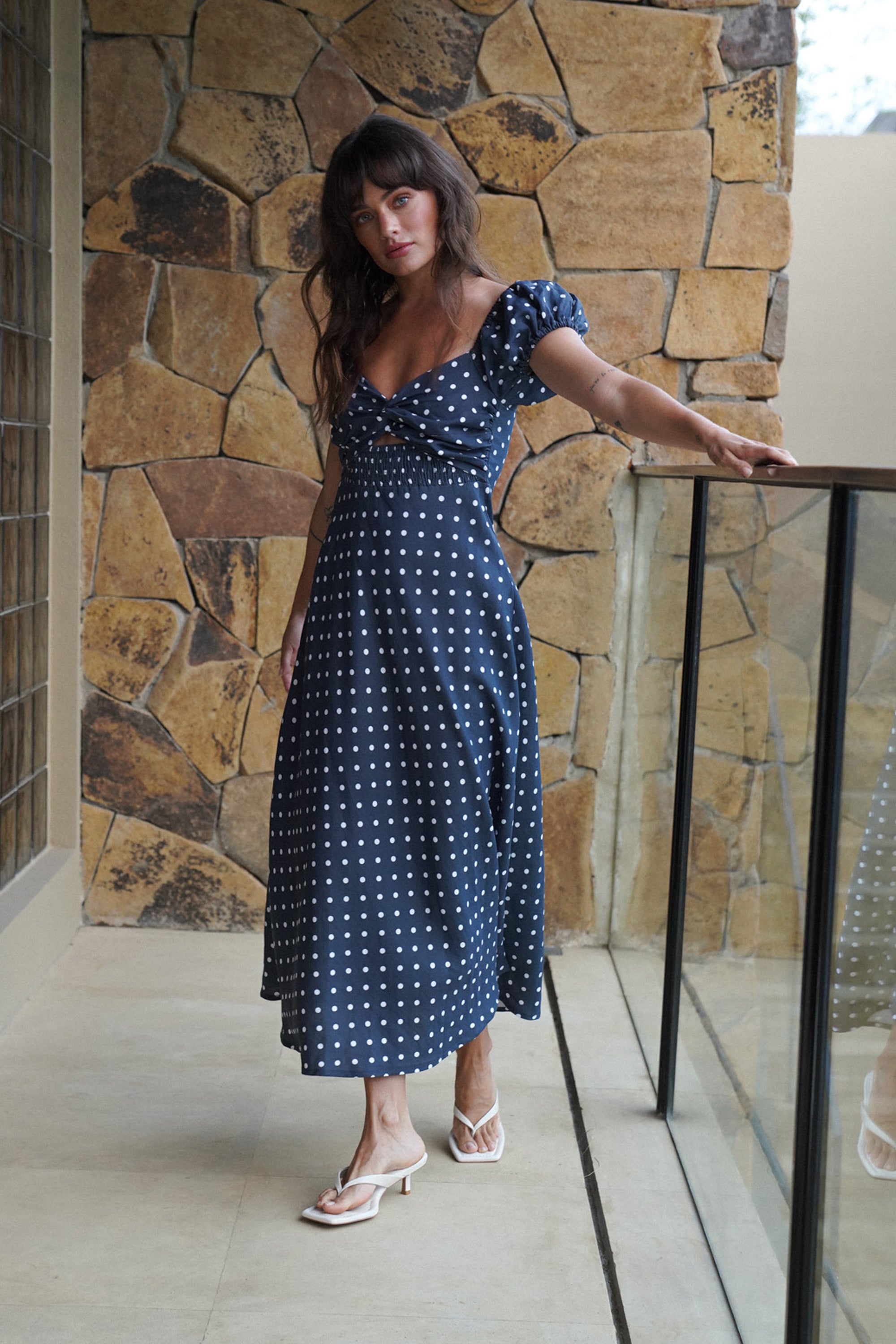Gia Midi Dress | Midnight Polka Dot