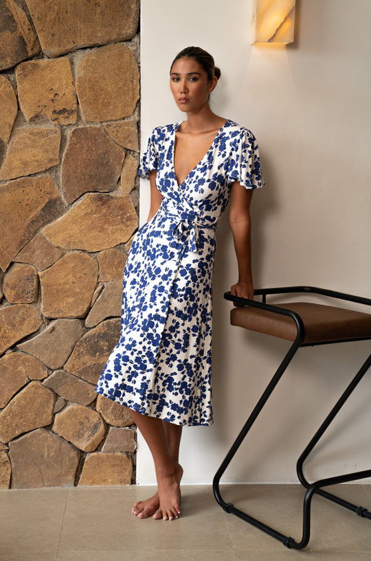 Lucia Midi Wrap Dress | Cornflowers