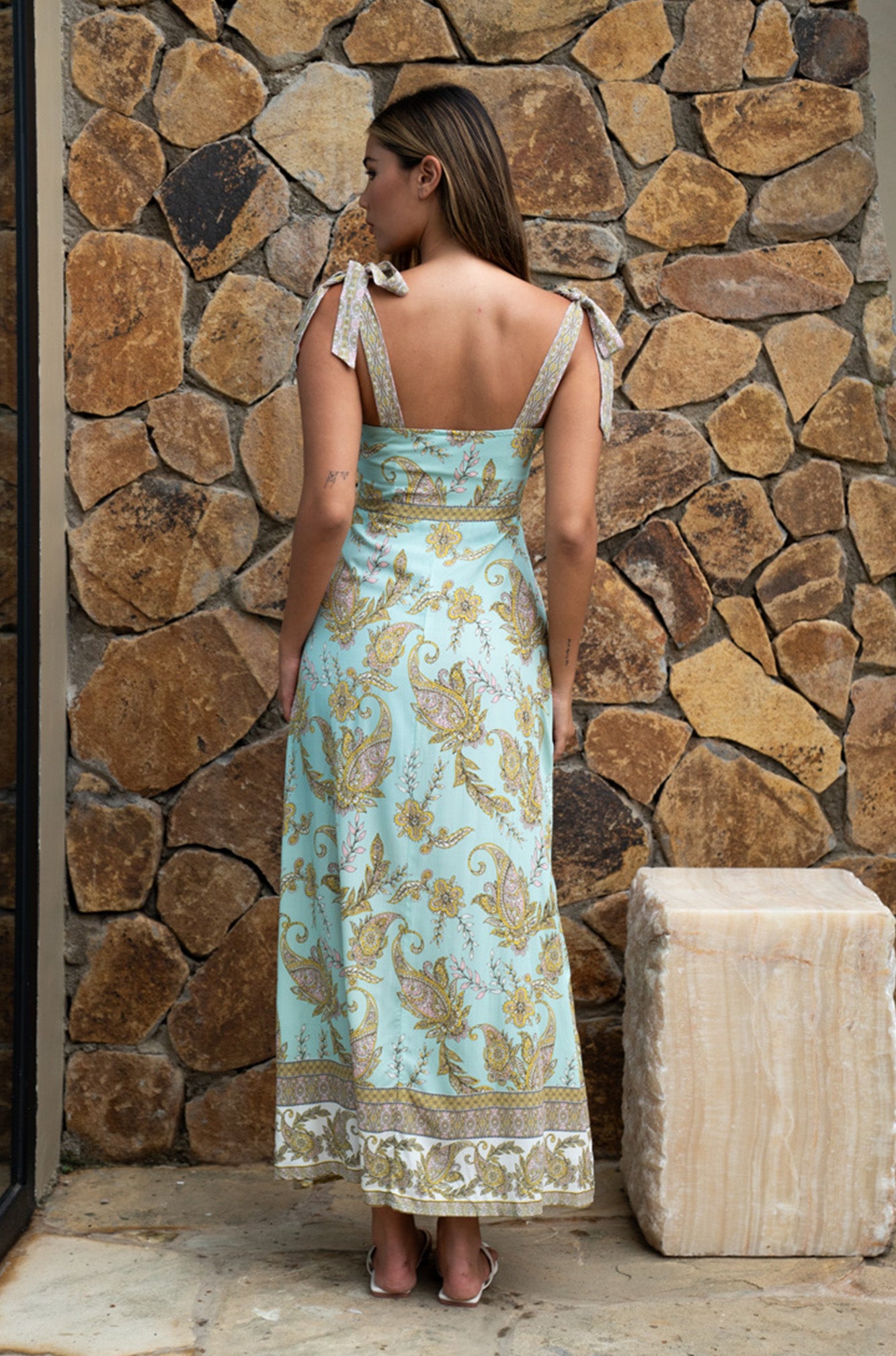 amalfi maxi slip dress Amalfi Coast Mizie Open Back Maxi Dress BLUE-MUL / S by Sugarlips