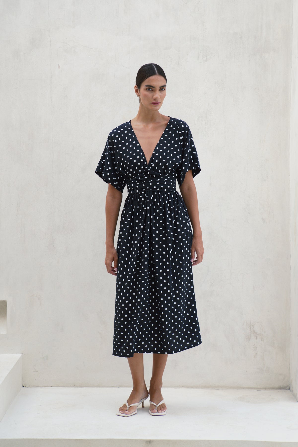 Melody Midi Dress | Midnight Polka Dot