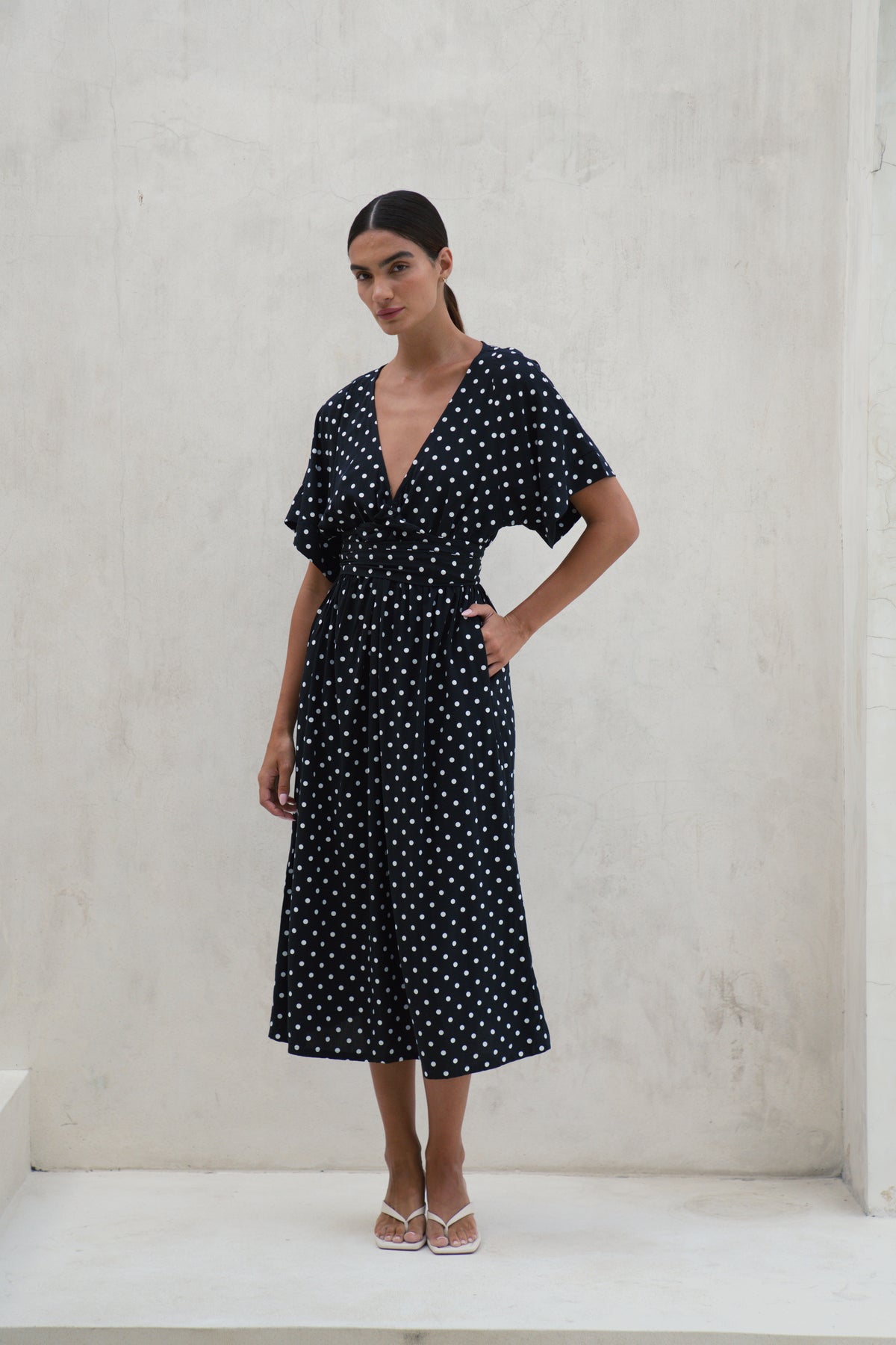 Melody Midi Dress | Midnight Polka Dot