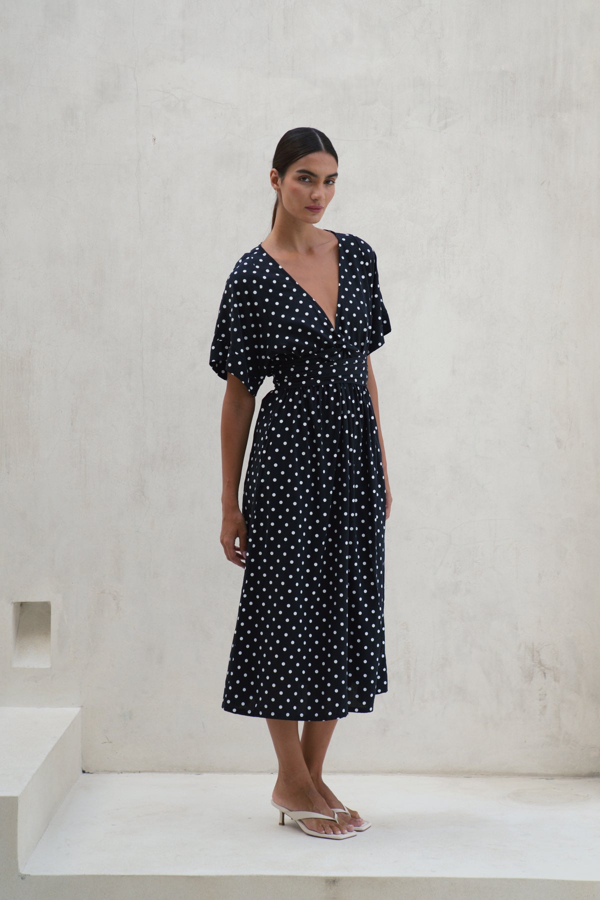 Melody Midi Dress | Midnight Polka Dot