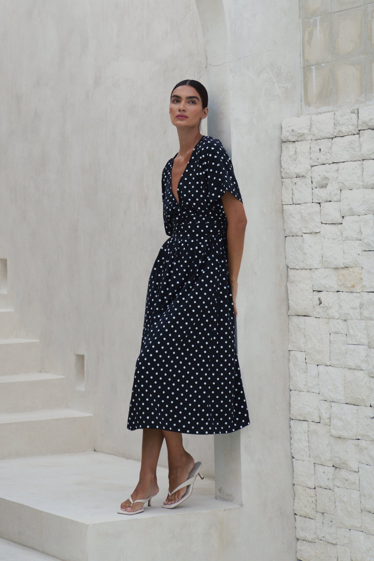 Melody Midi Dress | Midnight Polka Dot