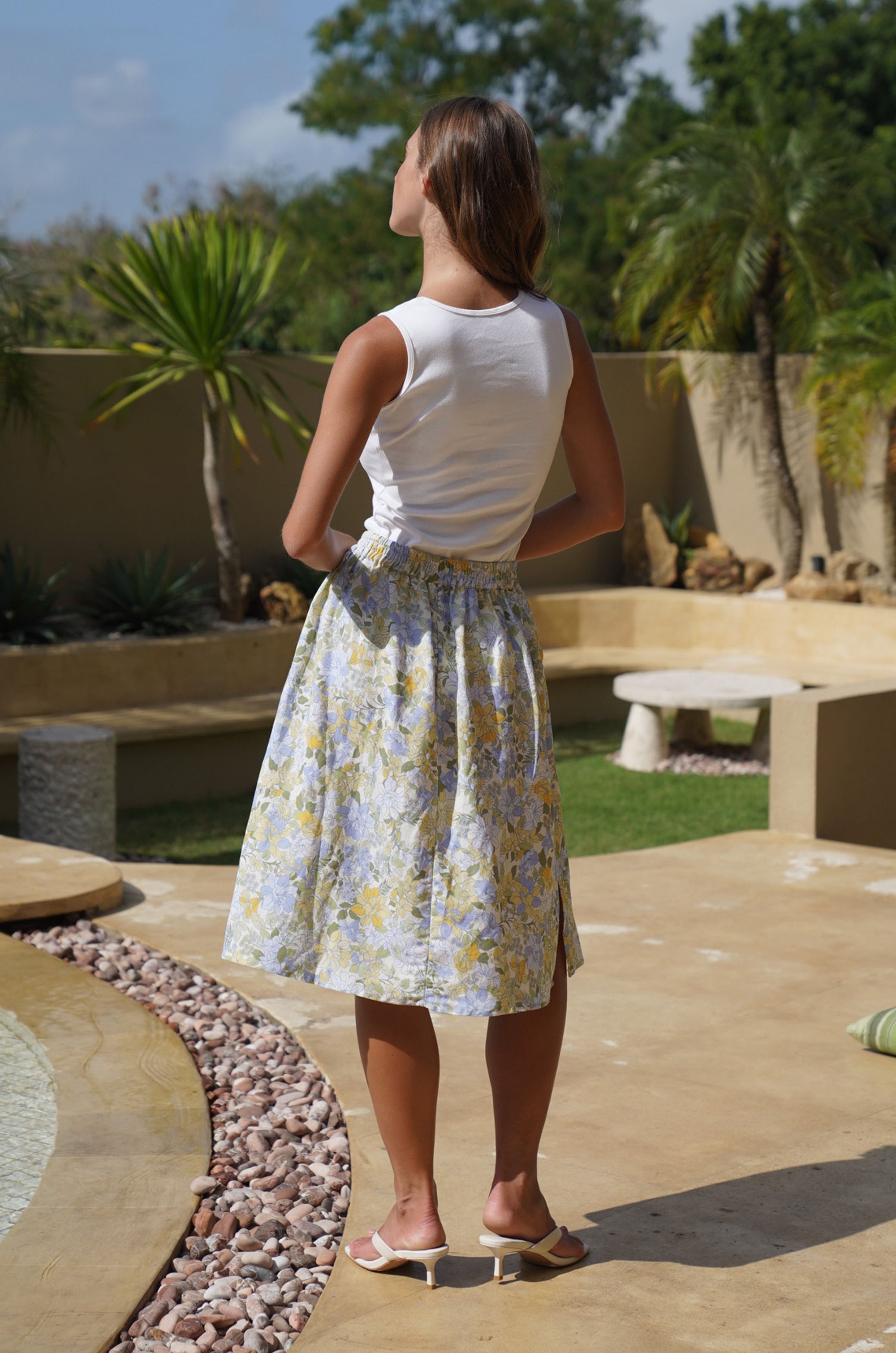 Olive Midi Skirt | Pastel Blooms