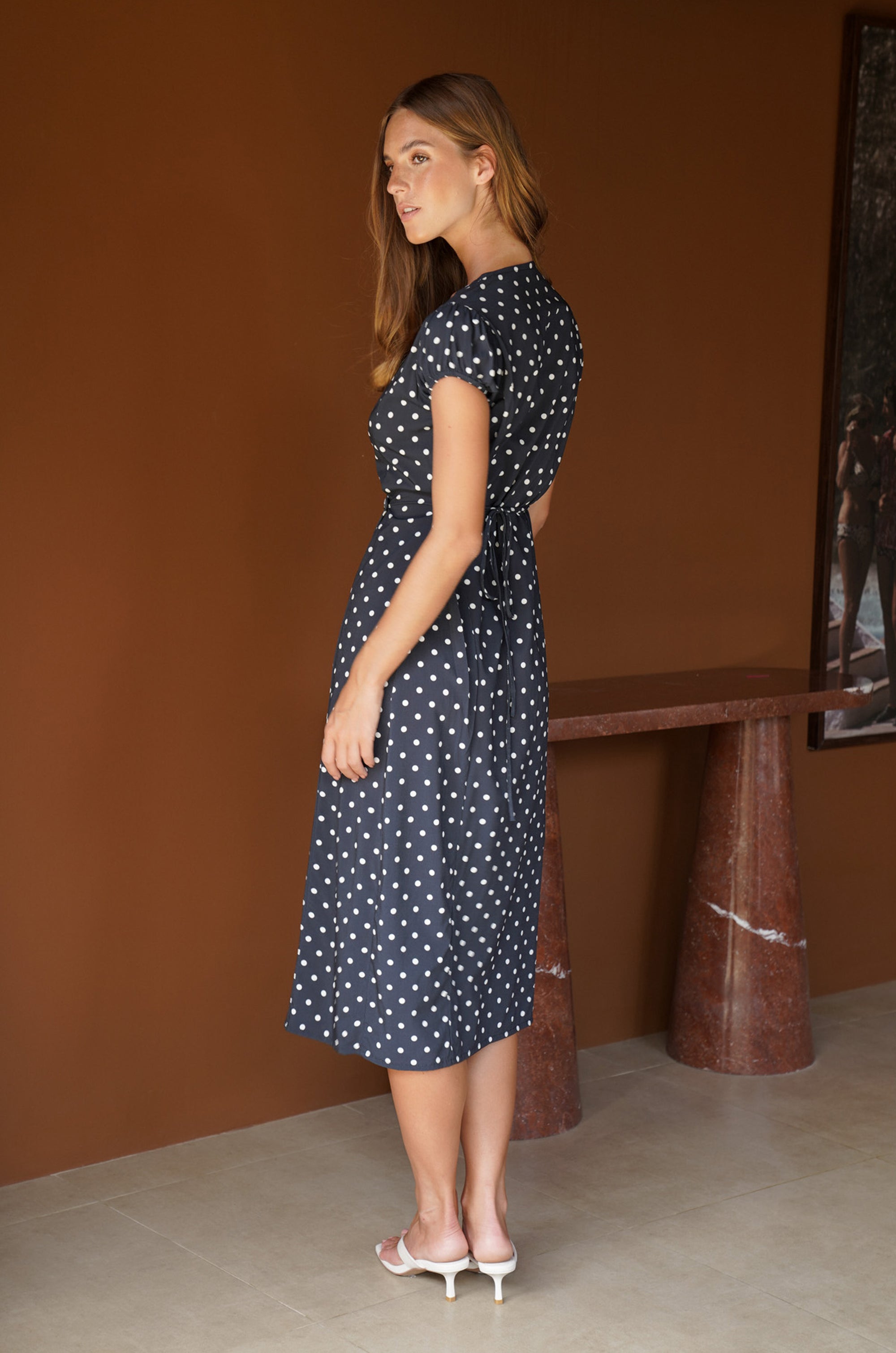 Alaia Midi Wrap Dress | Midnight Polka Dot