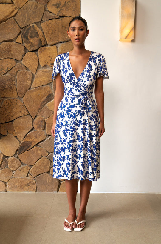 Lucia Midi Wrap Dress | Cornflowers