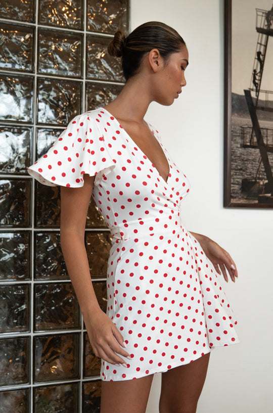 Lucia Mini Wrap Dress | Berry Dot