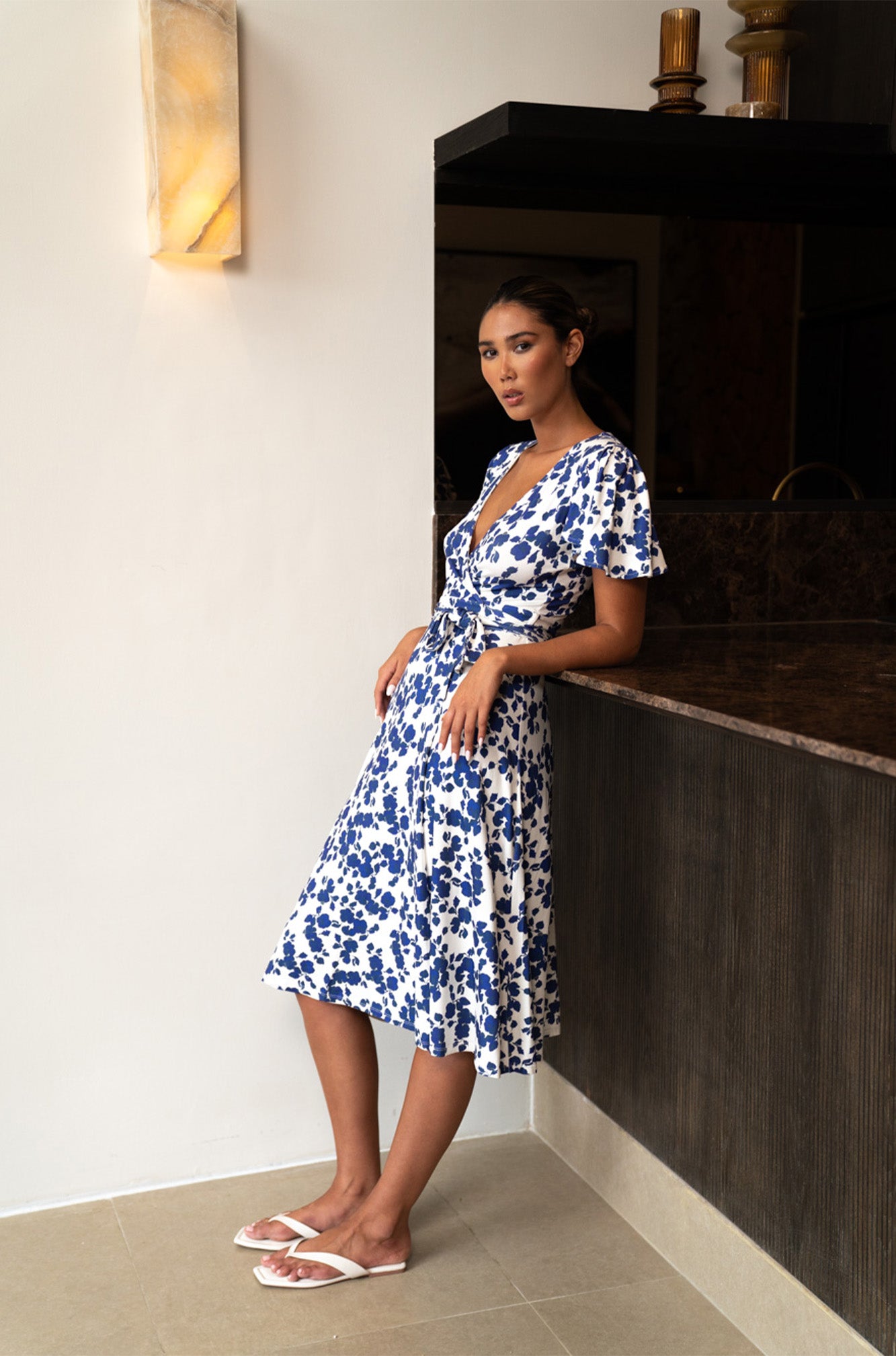 Lucia Midi Wrap Dress | Cornflowers