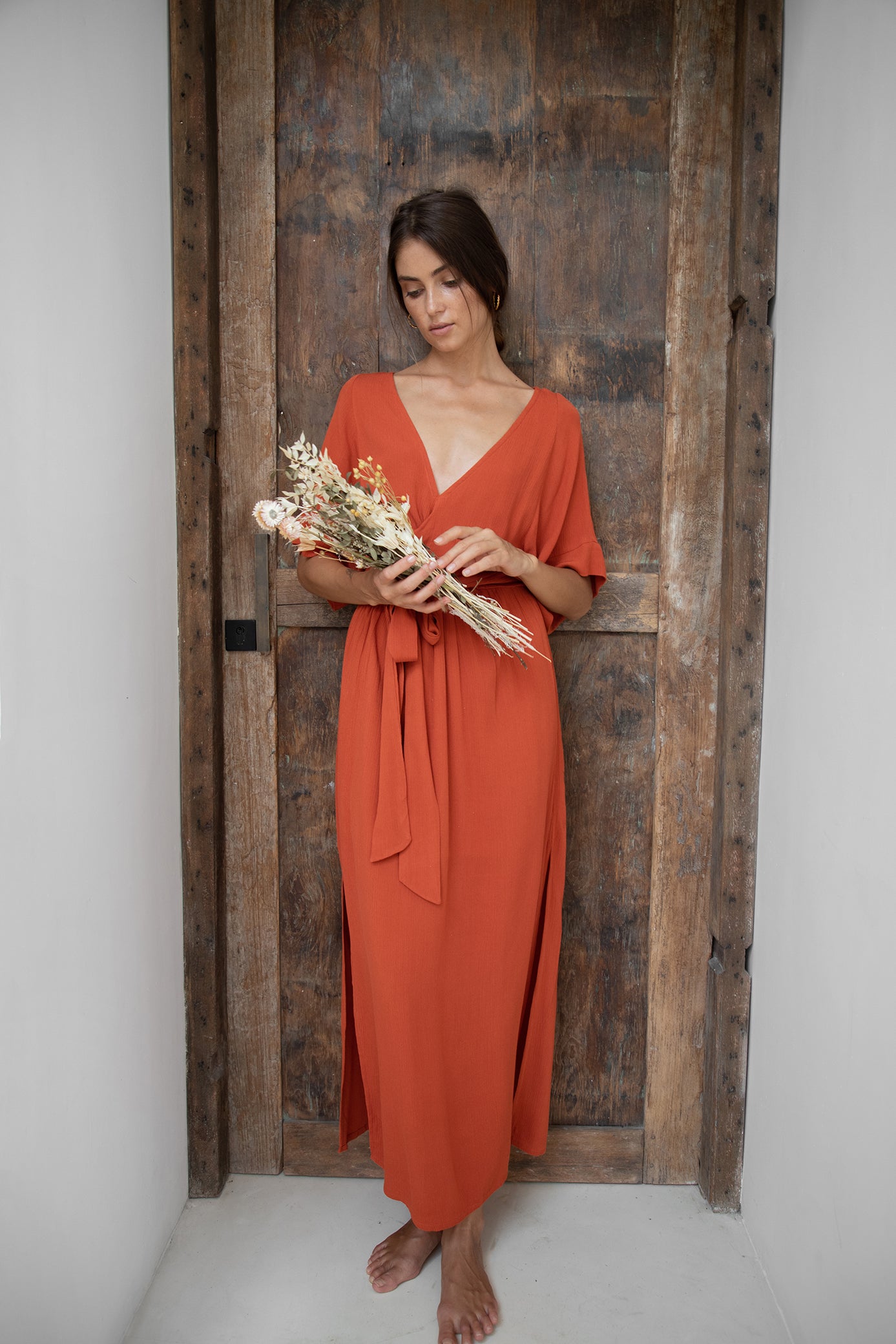 ginger maxi dress Twp Fluid Linen Maxi Dress With Poet Sleeves